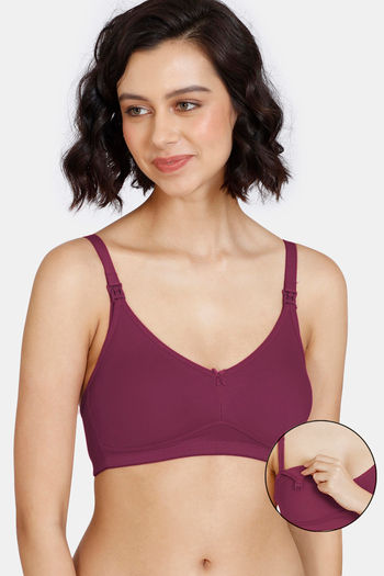 Buy Zivame Maternity Double Layered Non Wired 3/4th Coverage Nursing Bra - Beet Red
